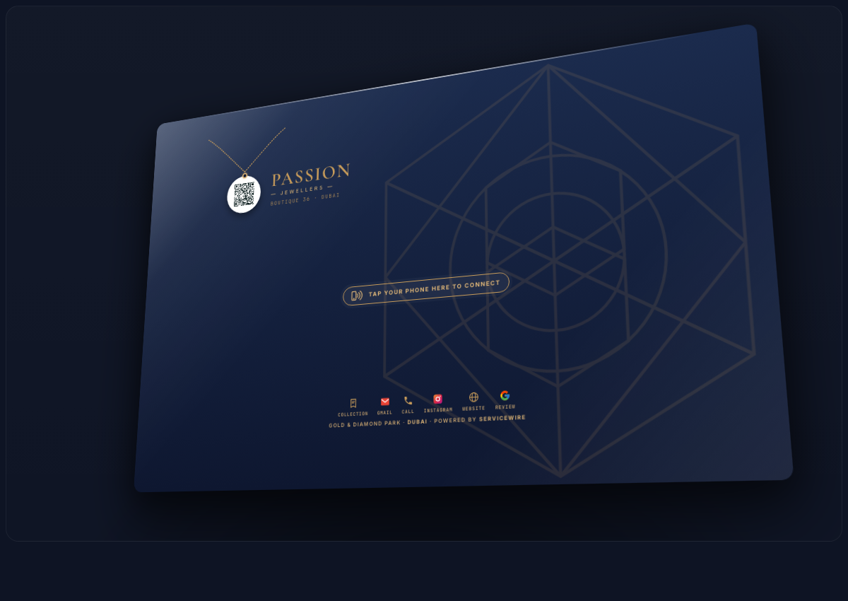 Passion Jewellers custom navy card